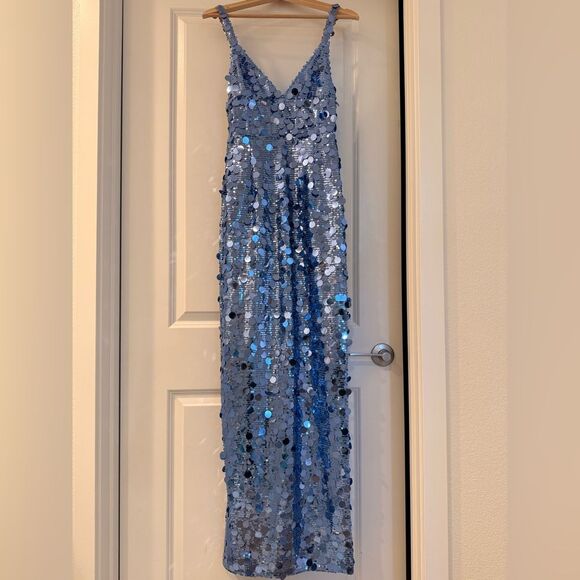 NWOT BRONX AND BANCO Allegra Ocean Blue Sequin Maxi Dress - Picture 7 of 16